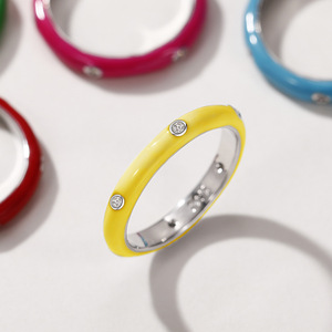 Wholesale 2026 Pastel Rainbow <strong>Stack</strong> Band 3 Diamond Copper Enamel Women <strong>Rings</strong> - Product Image 5