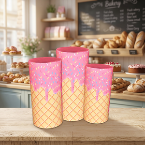 Ensemble de 3 cylindres à gâteau AFF, design cornet de glace, paillettes roses, décoration de table ronde, décoration de fête d'anniversaire pour enfants, artificiel - Product Image 3