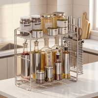 Support pour couteaux ou baguettes en option, étagère de rangement de cuisine en acier inoxydable à 2 niveaux, étagères de rangement pour épices