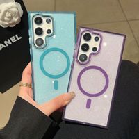 Coque de téléphone de luxe transparente à paillettes anti-chute magnétique pour Samsung S26 Ultra, iPhone 17, iPhone 16 Pro Max, S23, A56, A55