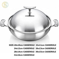 Casseroles à induction à bord large 3 plis en acier inoxydable 304 pour la cuisine à domicile