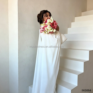 <span class=keywords><strong>Robe</strong></span> de mariée musulmane modeste avec manches cape et poignets en dentelle, Abaya blanche, <span class=keywords><strong>robe</strong></span> de soirée pour invitées de mariage à Dubaï - Product Image 4