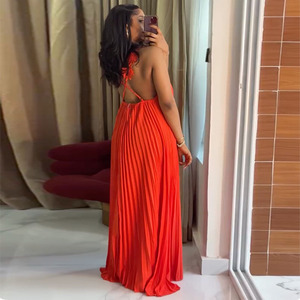 ZHEZHE Abito Lungo da <span class=keywords><strong>Donna</strong></span> Primavera 2026 Nuovo Senza Colletto Dolce Fresco Senza Spalline con Schiena Scoperta e Pieghe - Product Image 2