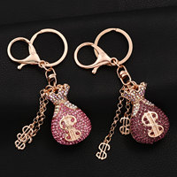 Bijoux en alliage de collecte de fortune avec diamants sac d'argent pendentif signe de Dollar porte-clés porte-bonheur accessoires de porte-clés de voiture