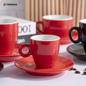 Rosso nero da 90 180 200 Cc ml tazza da tè in ceramica italiana <span class=keywords><strong>e</strong></span> piattini per personalizzare il colore smaltato caffè Espresso tazza tazza di porcellana - Product Image 3