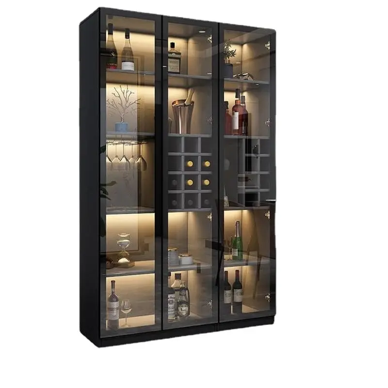 Armário de vinho moderno com porta de vidro com luz LED, vitrine de sala de estar