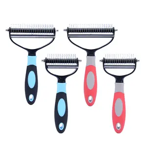 Wholesale Pet 2 In 1 Stainless Steel Clean Removal Hair Grooming Tool Comb Dog Deshedding Double Sided Dog Hair Brush Dog Comb