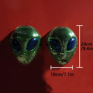 Masque Alien I1300 pour <span class=keywords><strong>Halloween</strong></span>, <span class=keywords><strong>avec</strong></span> feuilles brillantes effet miroir boule disco, pour costume de fête et de danse - Product Image 5