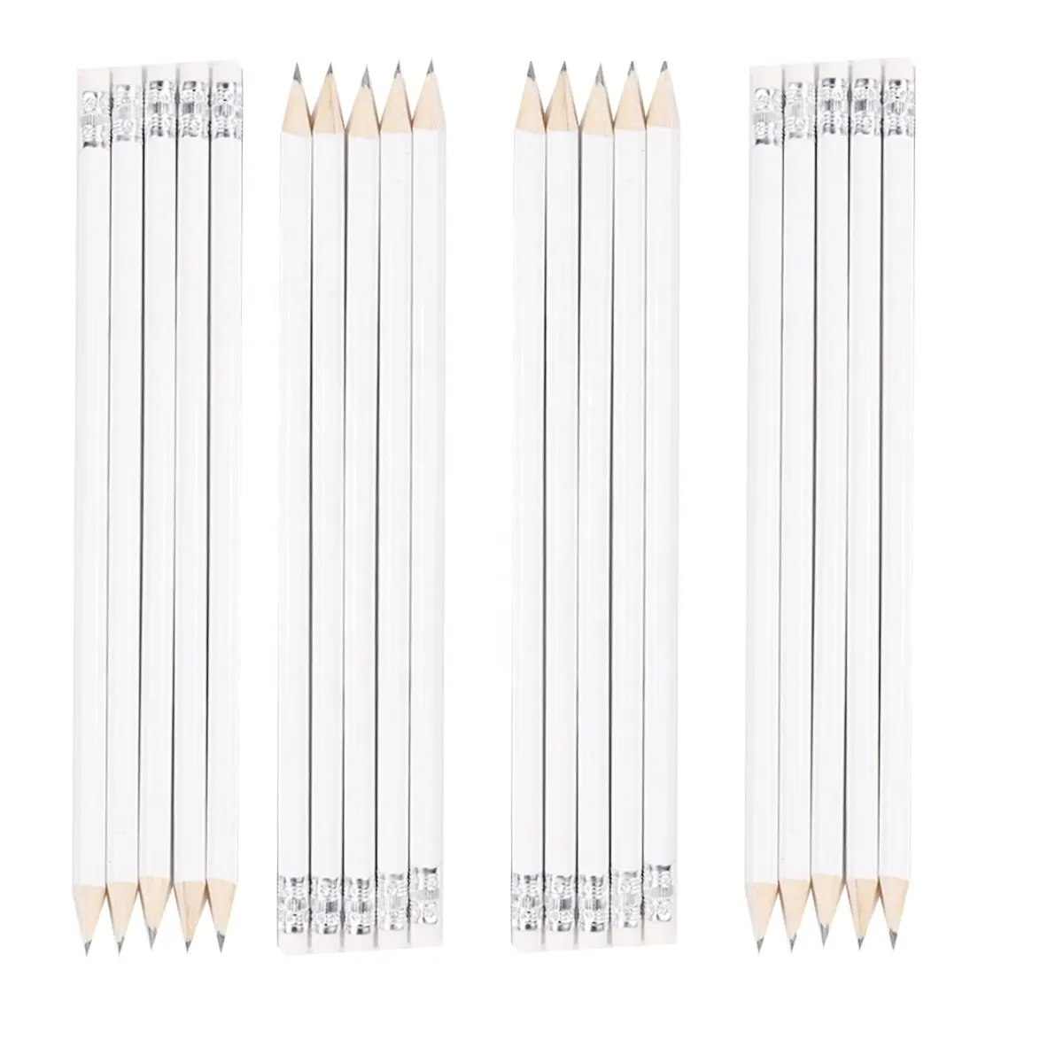 Оптовая продажа, хорошее качество, белые карандаши HB с ластиком, OEM рекламные карандаши HB