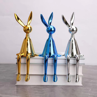 Statue de lapin en résine plaquée or, fabriquée à la main, style nordique européen, décoration de bureau, cadeau d'intérieur, art abstrait