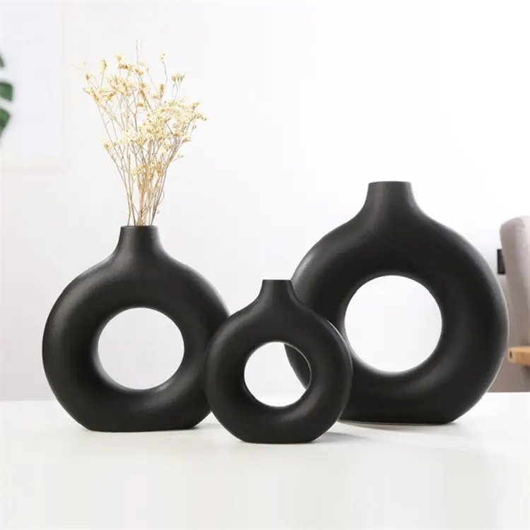Handgemachte benutzer definierte Luxus Donut Vase Ins Nordic Creative Dekoration Keramik Blumenvase für Wohnkultur