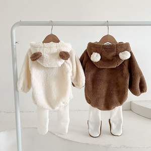 Vêtements pour bébé Automne Hiver, Combinaison à capuche mignonne en forme d'ours, en polaire épaisse en polyester, pour nourrisson, double face, chaude - Product Image 5