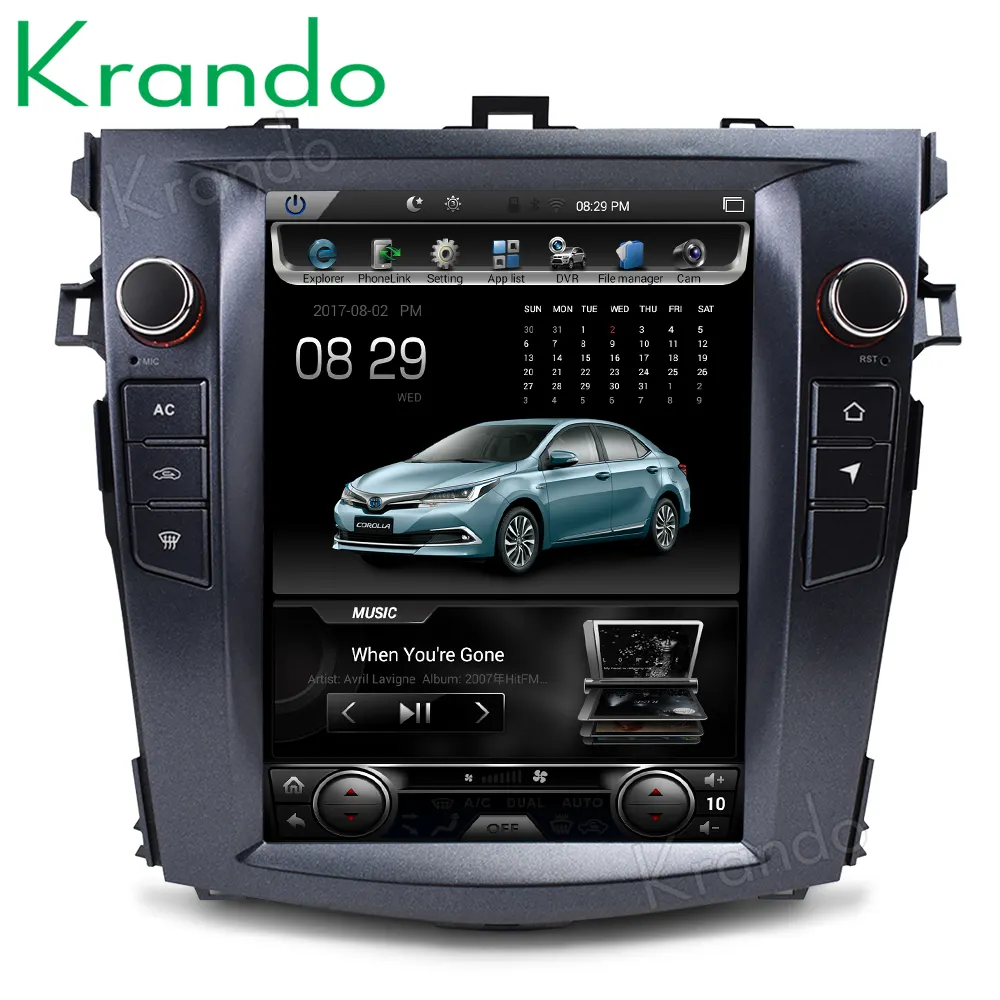 Krando 안드로이드 8.1 10.4 "테슬라 스타일 수직 화면 자동차 멀티미디어 시스템 도요타 Corolla 2008-2012 라디오 플레이어 KD-TV025