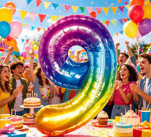 Palloncino in lamina metallica Party Love Numero 9 Multicolor 45cm Decorazione per feste - Product Image 4