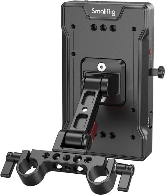 V Mount Battery Adapter Plate with 15 mm Rod Clamp and Adjustable Arm, for Sony for Canon Cameras & Camcorders-3204B