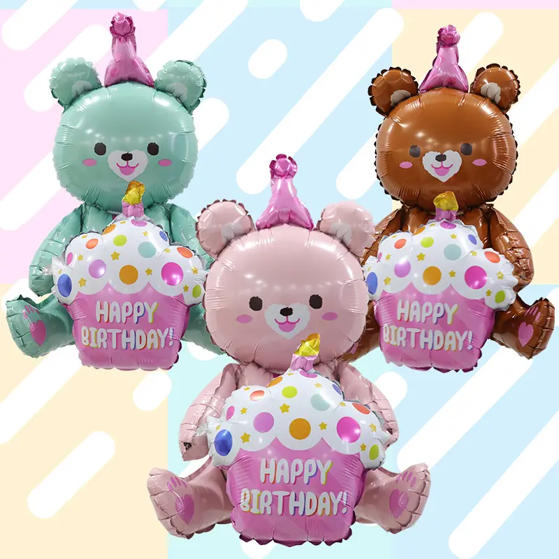 Korean Ins Lovely Big 3D Teddy Bear Aluminum Foil Inflable Birthday Cartoon Bear Cake Balloon For Kids Baby Shower Decoration