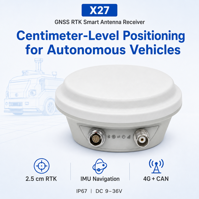 Multi Constellation GNSS RTK Smart Antenna Receiver with IMU CAN for Autonomous Vehicle Navigation