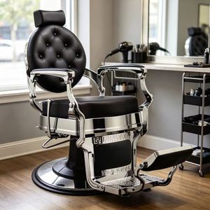 Fauteuil de barbier vintage Capone Black Ice, chaise de coupe de cheveux classique pliable pour salon de coiffure, avec repose-pieds réglable - Product Image 4