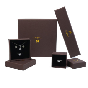 Thanh lịch cà phê màu tông hộp đồ trang sức Tùy chỉnh cao cấp các tông vật liệu Bông Tai Nhẫn Mặt dây chuyền quà Tặng lưu trữ bao bì - Product Image 2