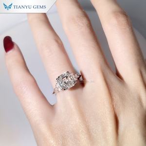 天宇宝石 ホットセール 14金ホワイトゴールド 約3.5カラット アッシャーカット ラボダイヤモンド CVDリング 女性用 婚約指輪 - Product Image 2