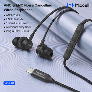 หูฟังแบบมีสาย Miccell รุ่น Type-C พร้อมระบบตัดเสียงรบกวน ANC ในหู พร้อมไมโครโฟน ENC 26dB ไดรเวอร์ Hi-Fi ขนาด 12 มม. สำหรับการโทรและการเดินทาง - Product Image 2