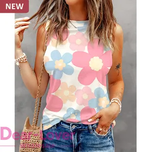 Dear-Lover OEM ODM Wholesale New Arrivals Summer Cute Floral Print Sleeveless Polyester Tank Top Women