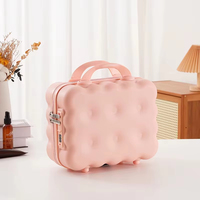 Valise de maquillage ABS en forme de biscuit de 14 pouces, mini-valise, grande capacité, écologique, durable, avec fermeture éclair, boîte de rangement cosmétique portable