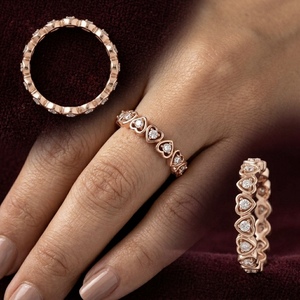 Anillo de Eternidad de Diamantes en Forma de Corazón de Oro Rosa de 10K de Lujo para Mujer, Elegante Anillo de Boda, Regalo de Joyería - Product Image 3