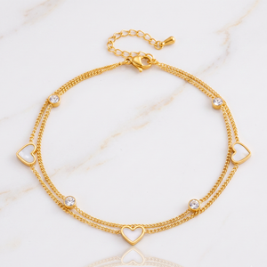 <span class=keywords><strong>Tobillera</strong></span> de Acero Inoxidable con Colgante de Corazón Blanco y Negro de Doble Cara, Chapada en Oro de 18K, Resistente al Agua y a la Decoloración, para Mujer - Product Image 1