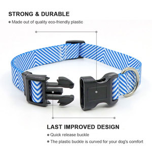 Blue Geometric Pattern <b>Dog</b> <b>Collar</b> Adjustable Buckle Closure Polyester Material All Seasons Simple Style - Product Image 3