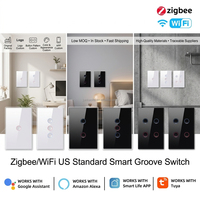Interrupteur intelligent Zigbee Wifi de fabrication industrielle, 2 voies, 100V-240V, US AU, télécommande sans fil, bouton à rainure concave, 1/2/3/4 gangs