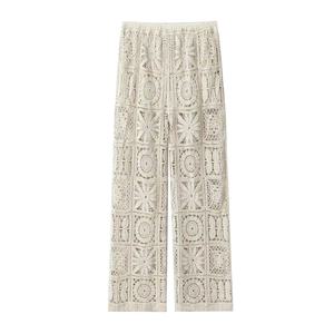 Professional Leisure Suit Hollow Hook Flower Beige Long Sleeved Knitted Cardigan Casual <b>Pants</b> Set 2 Pieces Set Fashion - Product Image 3