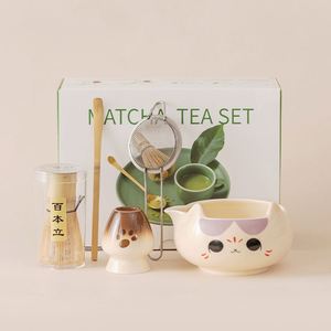 New Cartoon Cat Ceramic Matcha Bowl <b>Set</b> with <b>Tea</b> Whisk Stand Japanese <b>Tea</b> Art Cross Border New Cute cat Preparation Tool - Product Image 1