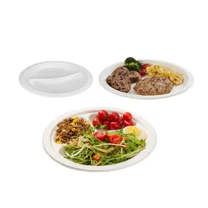 Compostable Durable Sugar Cane Pulp Plates Microwavable Greaseproof Sugarcane Plates Disposable Plates