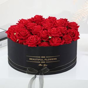 Boîte cadeau ronde en papier soyeux de luxe, 2 pièces/ensemble, avec impression de belles fleurs - Product Image 4