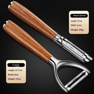 Éplucheur de fruits et légumes avec manche en bois confortable, lame en acier inoxydable, gadget d'épluchage manuel pour la préparation quotidienne des aliments en cuisine - Product Image 5