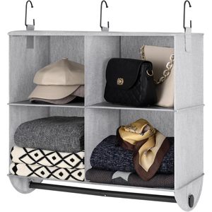 Hanging Closet Organizer 4 Section Fabric <b>Storage</b> With Metal Rod For Bedroom Clothing Organization - Product Image 1