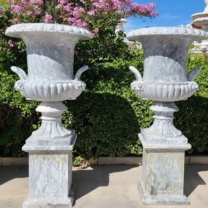 Pots <span class=keywords><strong>de</strong></span> fleurs ronds en pierre <span class=keywords><strong>de</strong></span> marbre blanc, grand jardin, décor extérieur - Product Image 3