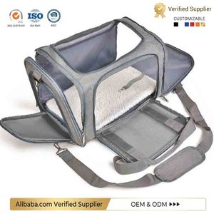 Sac de transport pour animaux de compagnie en tissu Oxford imperméable, conçu pour les chats - Sac bandoulière portable, grande capacité, respirant et pliable pour les sorties en voiture - Product Image 1