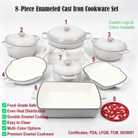 Ensemble de casseroles et poêles 8 pièces en fonte LFGB FDA, compatible induction et four, pour cuisine