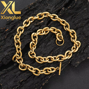 12MM Stainless Steel Oval Link Chain <b>Toggle</b> Necklace 18K Gold Plated Chunky Chain Link Necklace for Men - Product Image 5