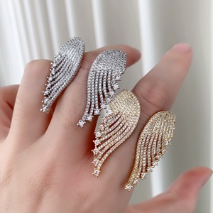 BD-L3418 Anger wing anneaux pour la fête cz pavé bagues en diamant <span class=keywords><strong>bijoux</strong></span> fins plaqué or bagues de manchette - Product Image 1