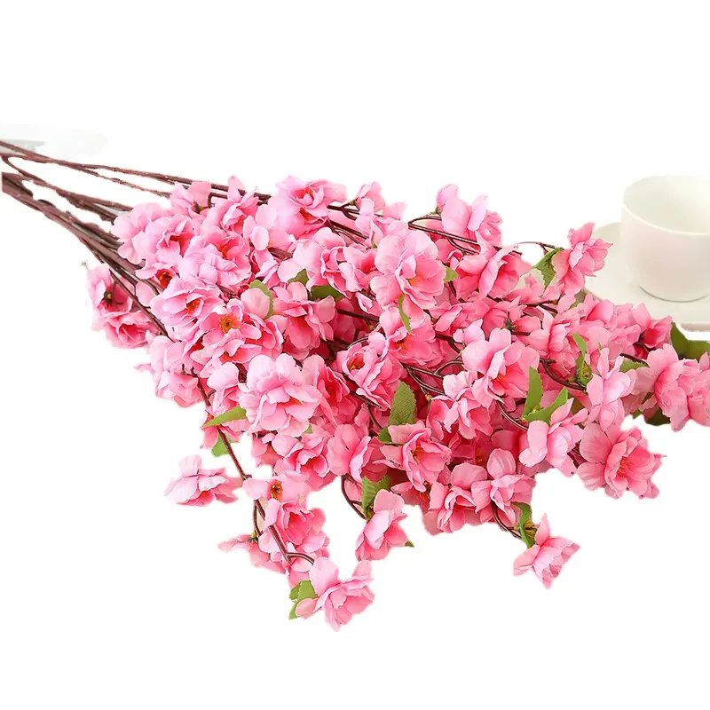 Vente en gros de fleurs de pêche artificielles rose arbre en soie Branches courtes fleurs pour décoration de mariage