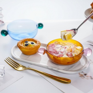 Ciotola per gelato in vetro colorato insalata di frutta e verdura <span class=keywords><strong>Bar</strong></span> Party ristorante stoviglie Dessert farina d'avena yogurt ciotole con manico - Product Image 2