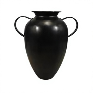 Decorative Sustainable Flower <b>Vases</b> With Side Handles Black Powder Coated Finishing Metal Flower <b>Vases</b> Supplier From India - Product Image 1