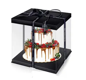 Cadeau d'anniversaire de haute qualité grandes pâtisseries de boulangerie cuisson transparente pet 12 pouces emballage de gâteau pvc plasti grande boîte à gâteau transparente