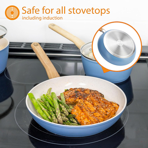 Ensemble de casseroles de haute qualité avec revêtement céramique, compatible gaz et induction, couvercle en verre, passe au lave-vaisselle et au four, poignée en bois douce au toucher - Product Image 6