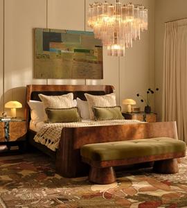 Banco de Madera de Estilo Moderno de Mediados de Siglo con Tapicería Verde, Muebles para Dormitorio - Product Image 1