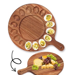 Bandeja de madera para huevos con asa, tabla de madera de acacia de doble cara para queso, embutidos y pizza - Product Image 2