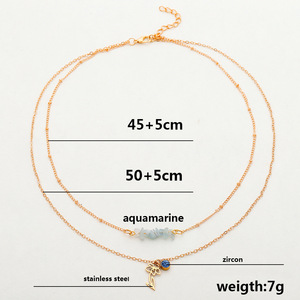 Nuova Collana Choker Sportiva Multistrato in Acciaio Inossidabile con Zirconi e Scaglie di Acquamarina, Design Bambù, con Fiore del Mese: Narciso - Product Image 5